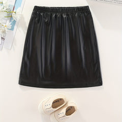 Girls' PU Leather High Waist Summer Party Skirt