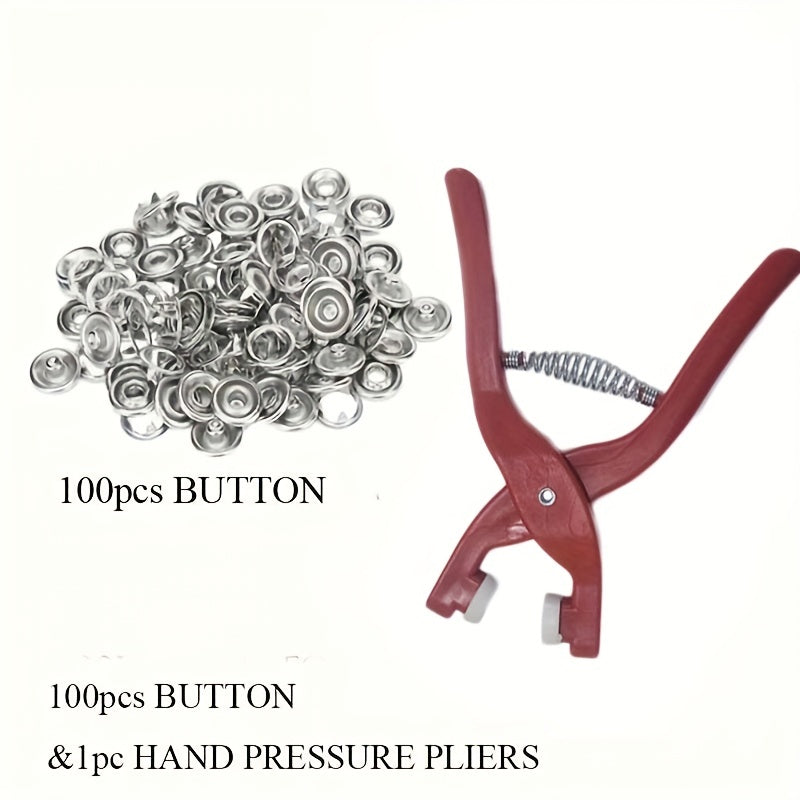 Button Installation Kit: 100 Buttons, 1 Pliers Tool