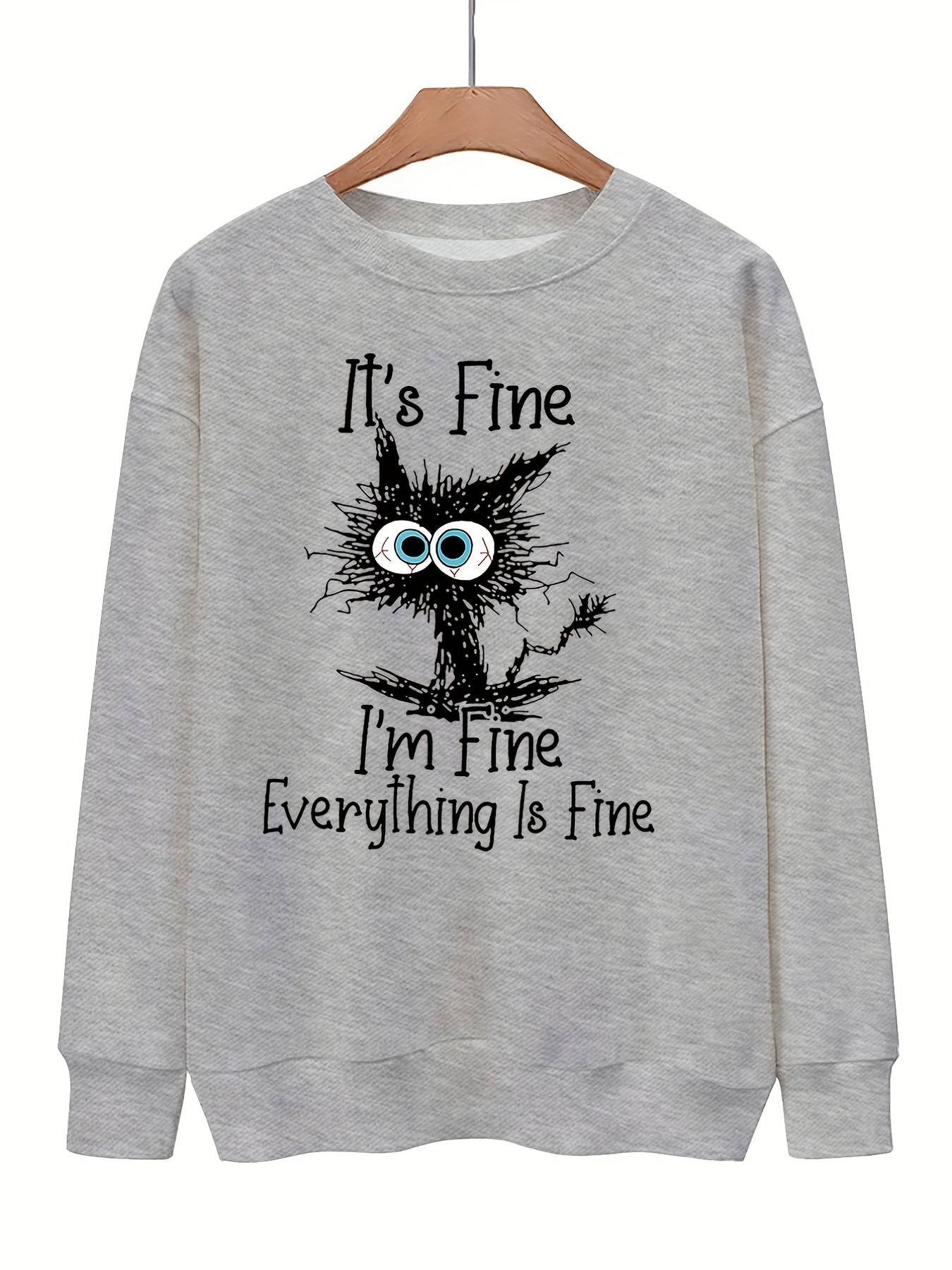 Crazy Cat Print Pullover Sweatshirt for Fall & Winter