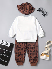Boy Boys Hooded Suit Block Long Sleeves And Pants Set With Hat