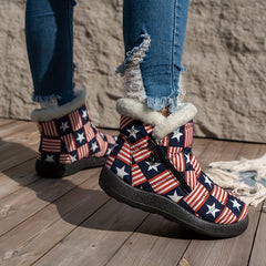 Women's American Flag Snow Boots Warm Outdoor Short Boots