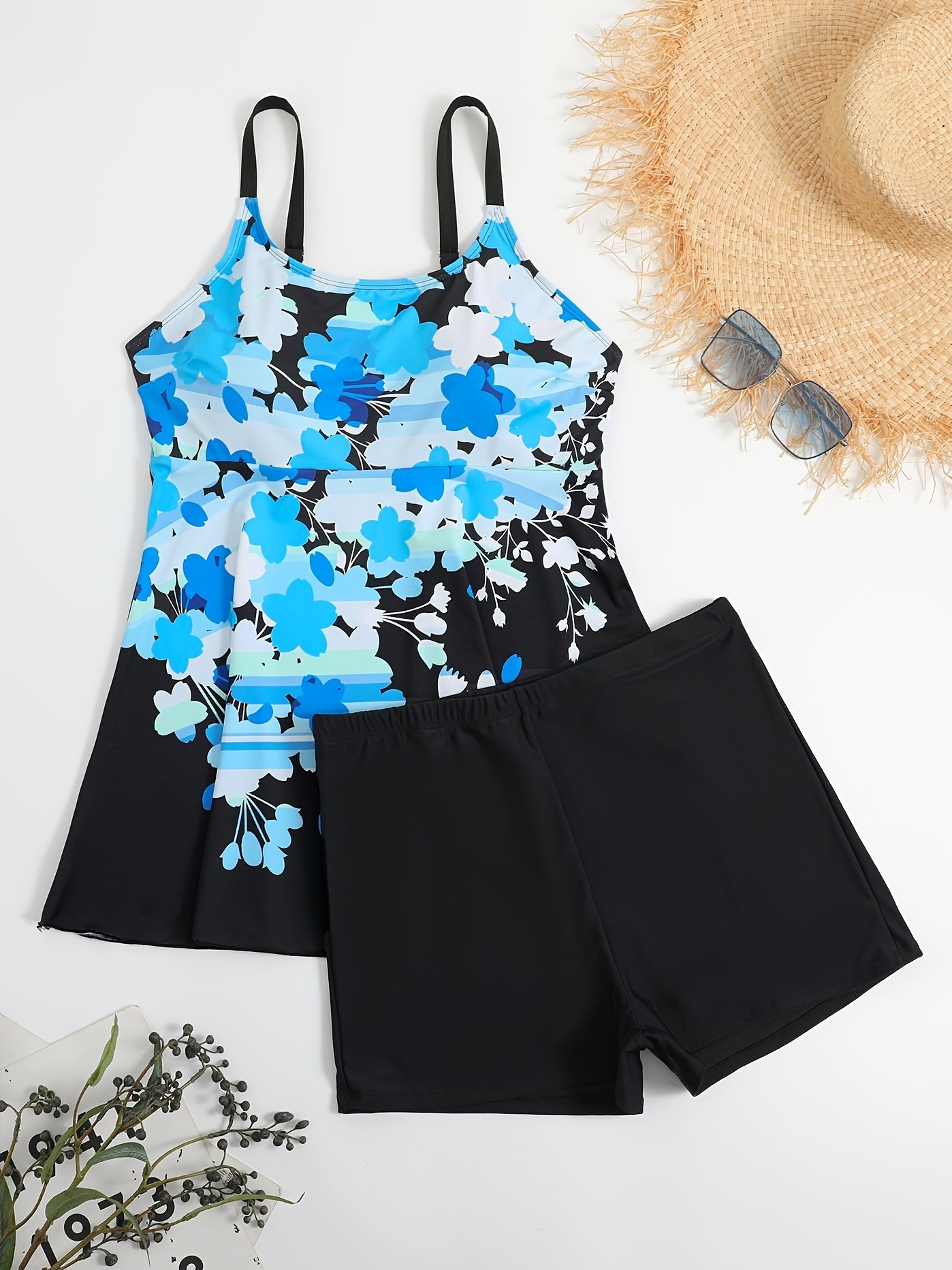 Floral Tank Top & Shorts Swimsuit Set