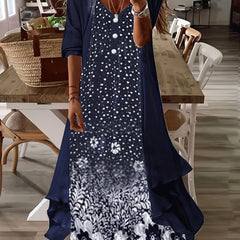 Floral Print Maxi Tank Dress & Cardigan Set