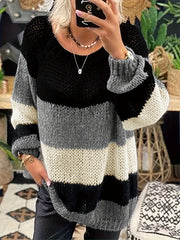 Colorblock Sweater Round Neck Jumper