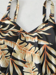 Tropical Print V Neck Ruffle Tankini Set