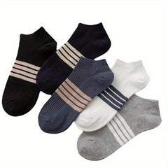 5 Pairs Kids Teenagers Three Stripes Athletic Cotton Boat Socks