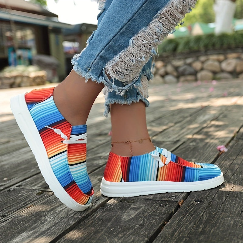 Women's Striped Canvas Lace-Up Loafers
