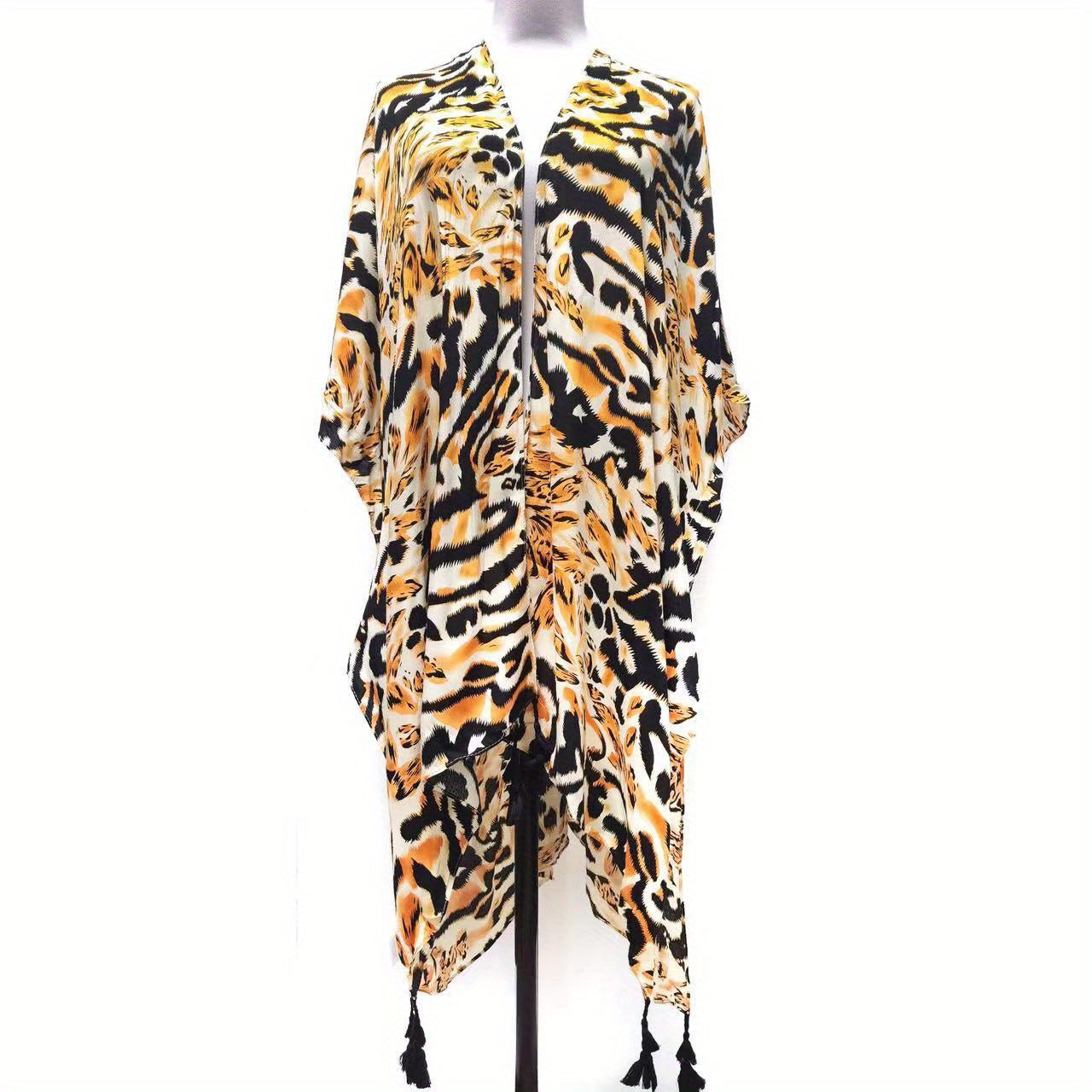 Boho Leopard Printed Shawl Fringed Cardigan Wrap for Women