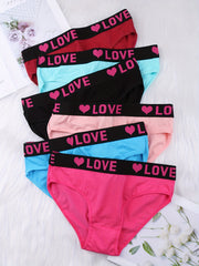 6pcs Letter Tape Bikini Panties Soft & Colorblock Low Waist Intimates Panties