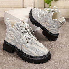 Women's Denim Flat Walking Boots High Top Lace Up Non Slip Fall Winter Boots