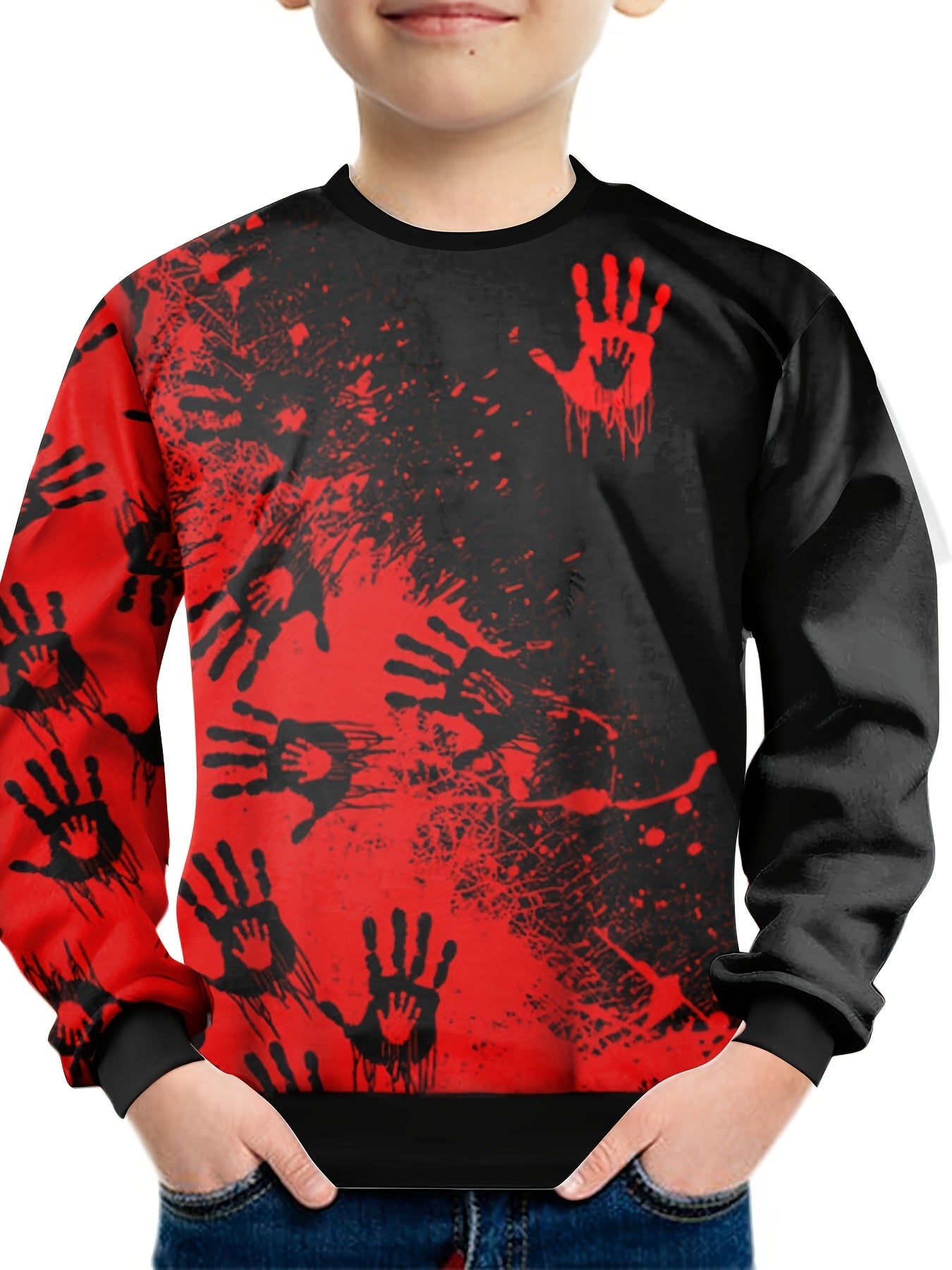 Boys Hand 3D Print Sweatshirt Kids Street Wear Casual Round Neck
