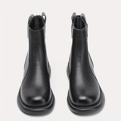 Women's Back Zipper Chunky Heel Leather Boots