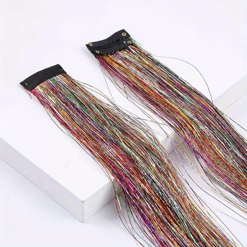 2pcs Colorful Strip Hair Extensions Female Highlights Laser Hair Extensions