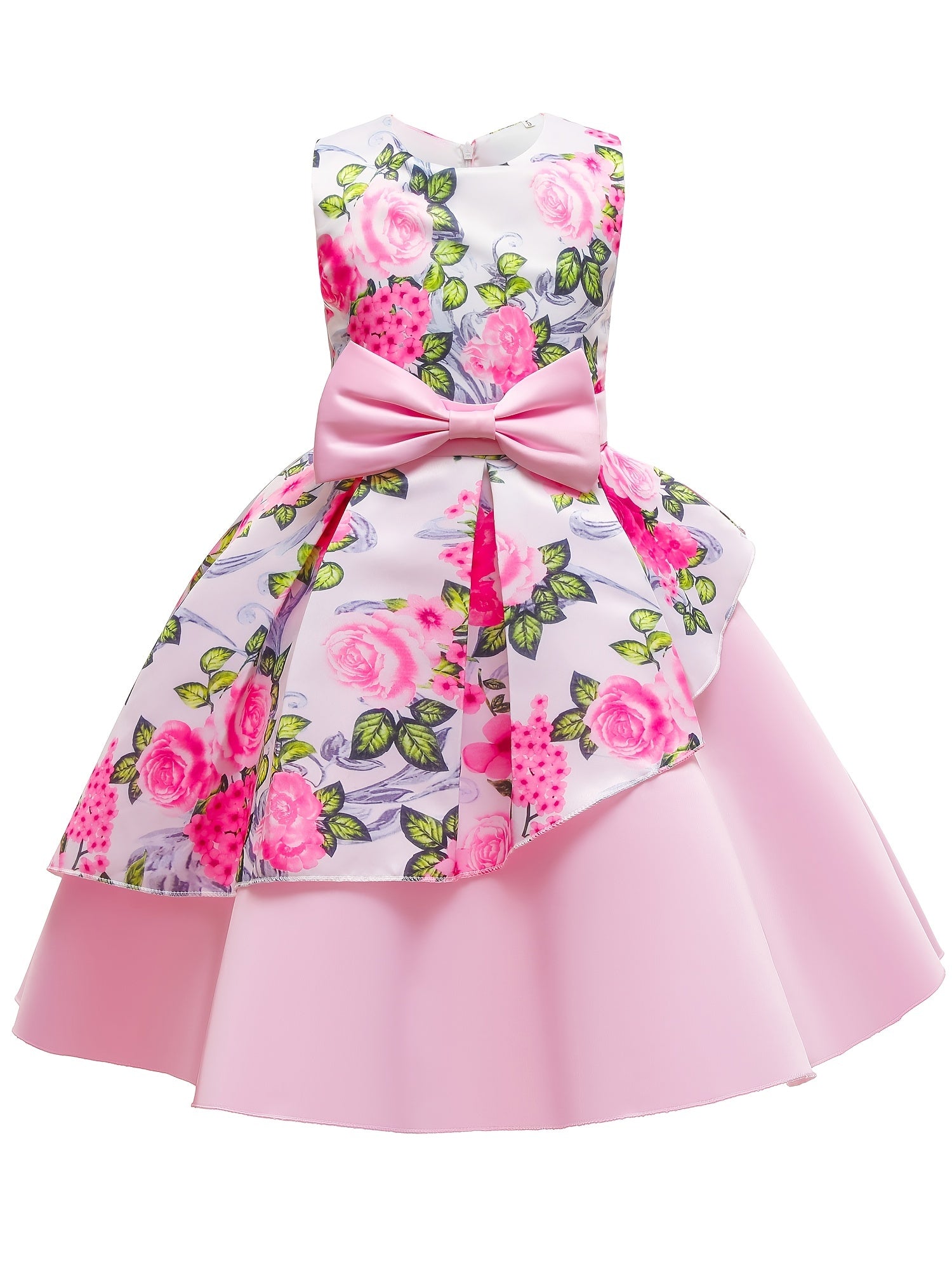 Girls Flower Print Sleeveless Princess Dress For Summer Party