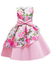 Girls Flower Print Sleeveless Princess Dress For Summer Party