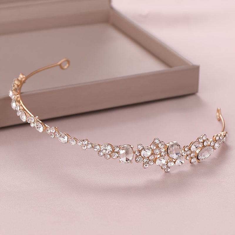 Golden Rhinestone Crystal Bridal Tiara Wedding Headband