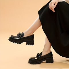 Women's Platform Loafers Comfortable Slip On Shoes with Bowknot