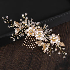 Silver Flower Hair Comb Pearl Rhinestone Bridal Wedding Tiara