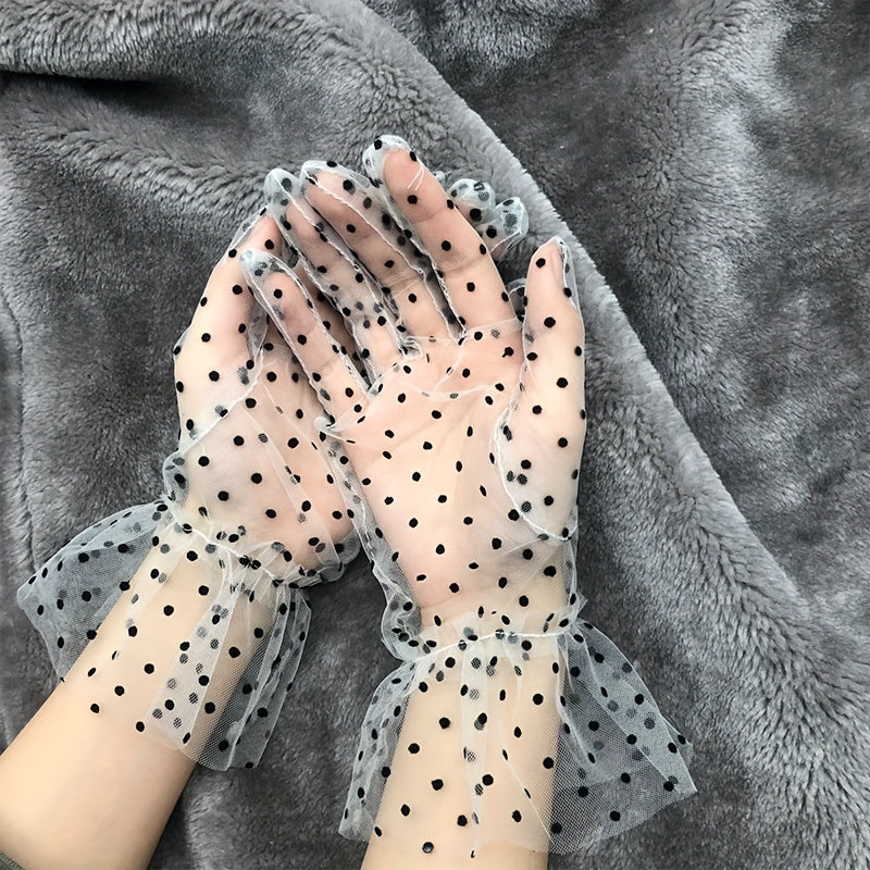 Polka Dot Lace Gloves Short Transparent Gloves for Party Prom Wedding