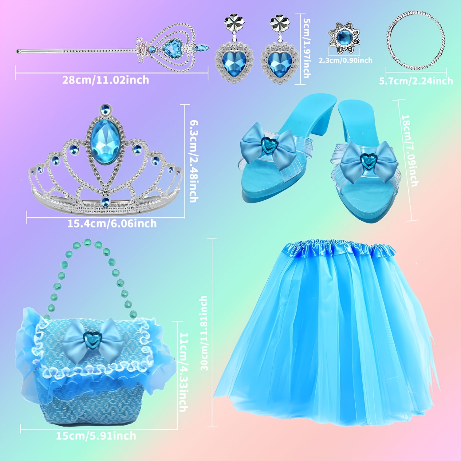 Princess Dress Up Toy & Jewelry Set w/ Shoes, Crowns, Skirts, Earrings, Necklace