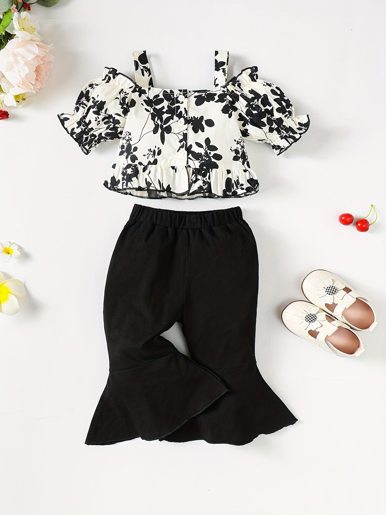 Baby Girls Floral Print Off Shoulder Top & Pants Set