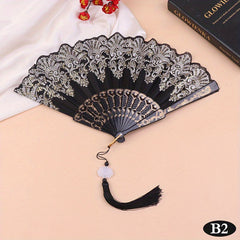 Ancient Style Court Dance Fan with Tassel Flower Pattern