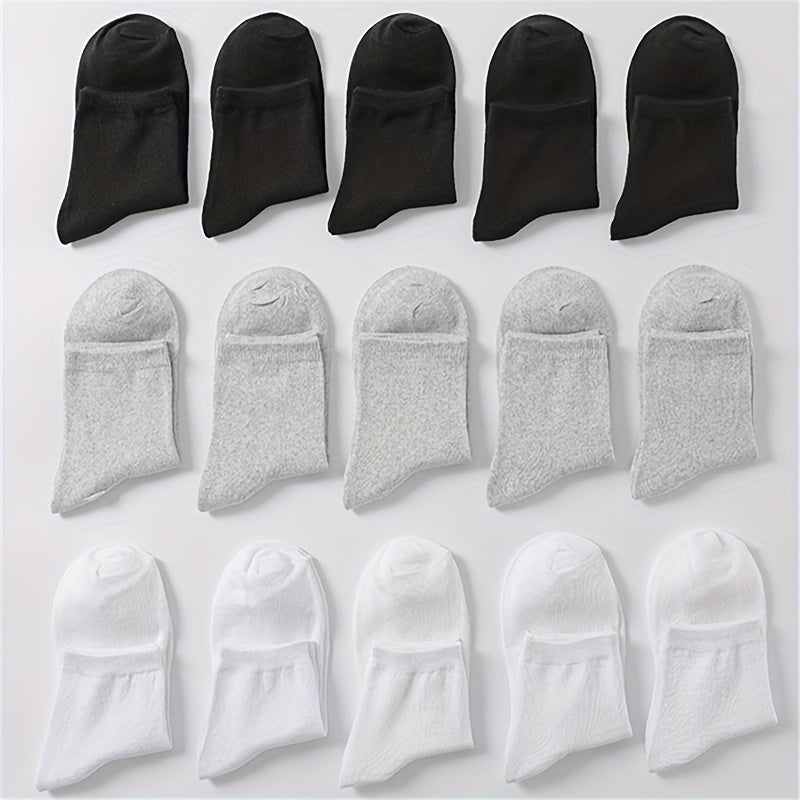 15 Pairs Solid Crew Socks for Women