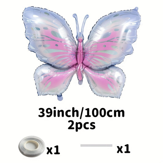 2pcs Butterfly Aluminum Film Balloon Set with Ribbon Straw