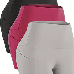 3 Pack Plus Size Tummy Control Biker Shorts Set with Pockets
