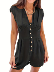 V Neck Romper Jumpsuit Cap Sleeve
