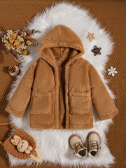 Kids Fleece Hoodie Jacket Open Front Warm Coat
