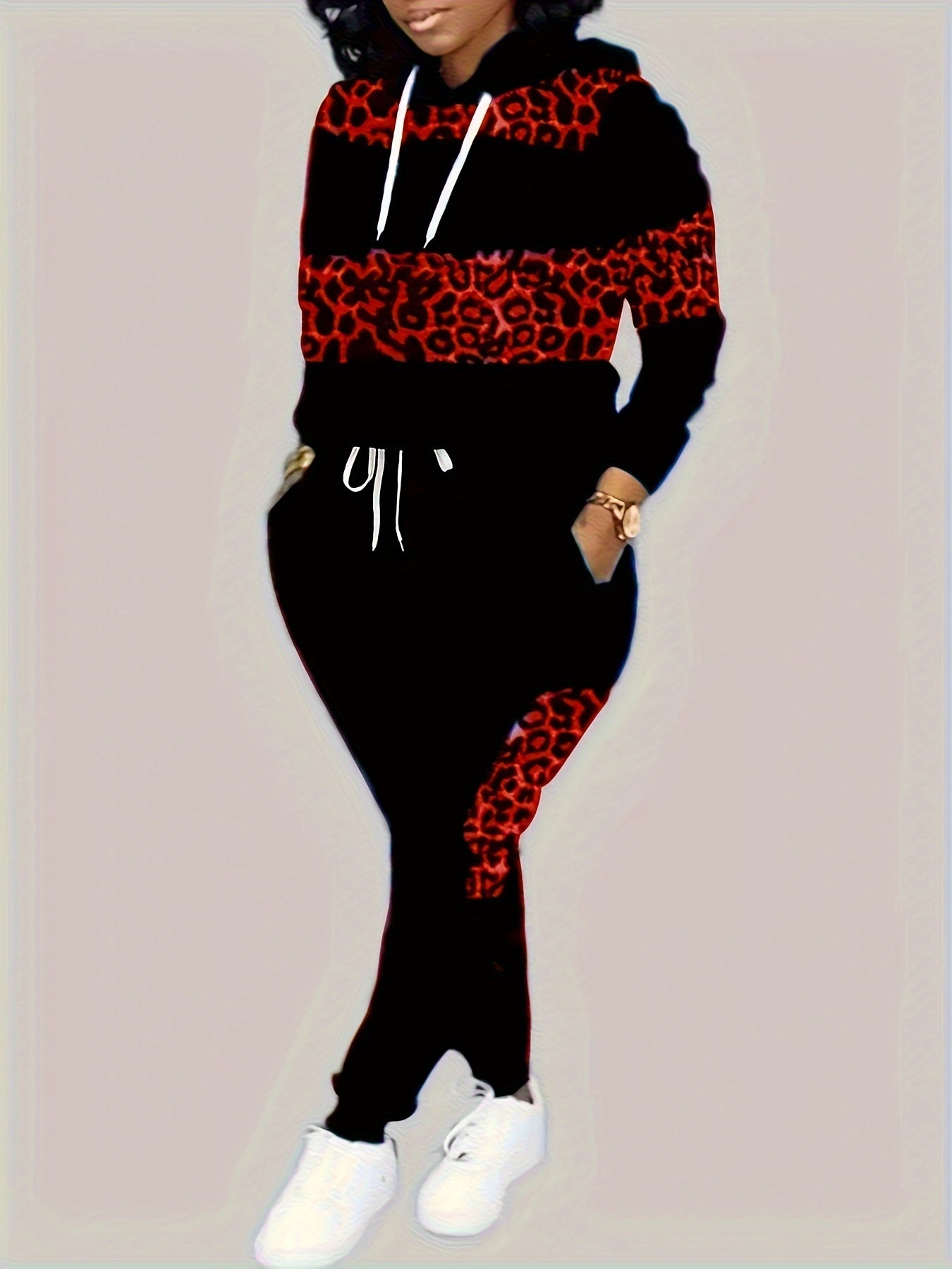 Leopard Print Hooded Sweatshirt & Joggers Set