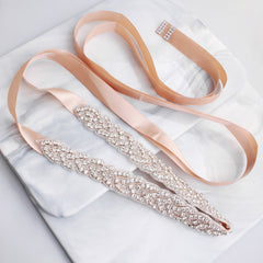 Silvery Pink Flowers Crystal Wedding Sash Bridal Rhinestone Belt