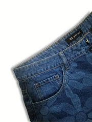 Women's Plus Floral Print High Rise Denim Shorts
