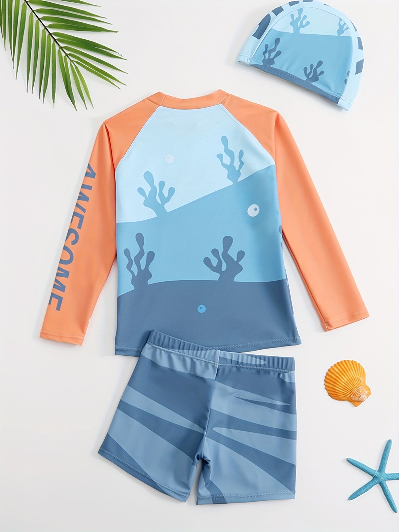 Boys Cartoon Shark Swimwear Set Long Sleeve Casual Kids Clothes