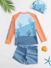Boys Cartoon Shark Swimwear Set Long Sleeve Casual Kids Clothes