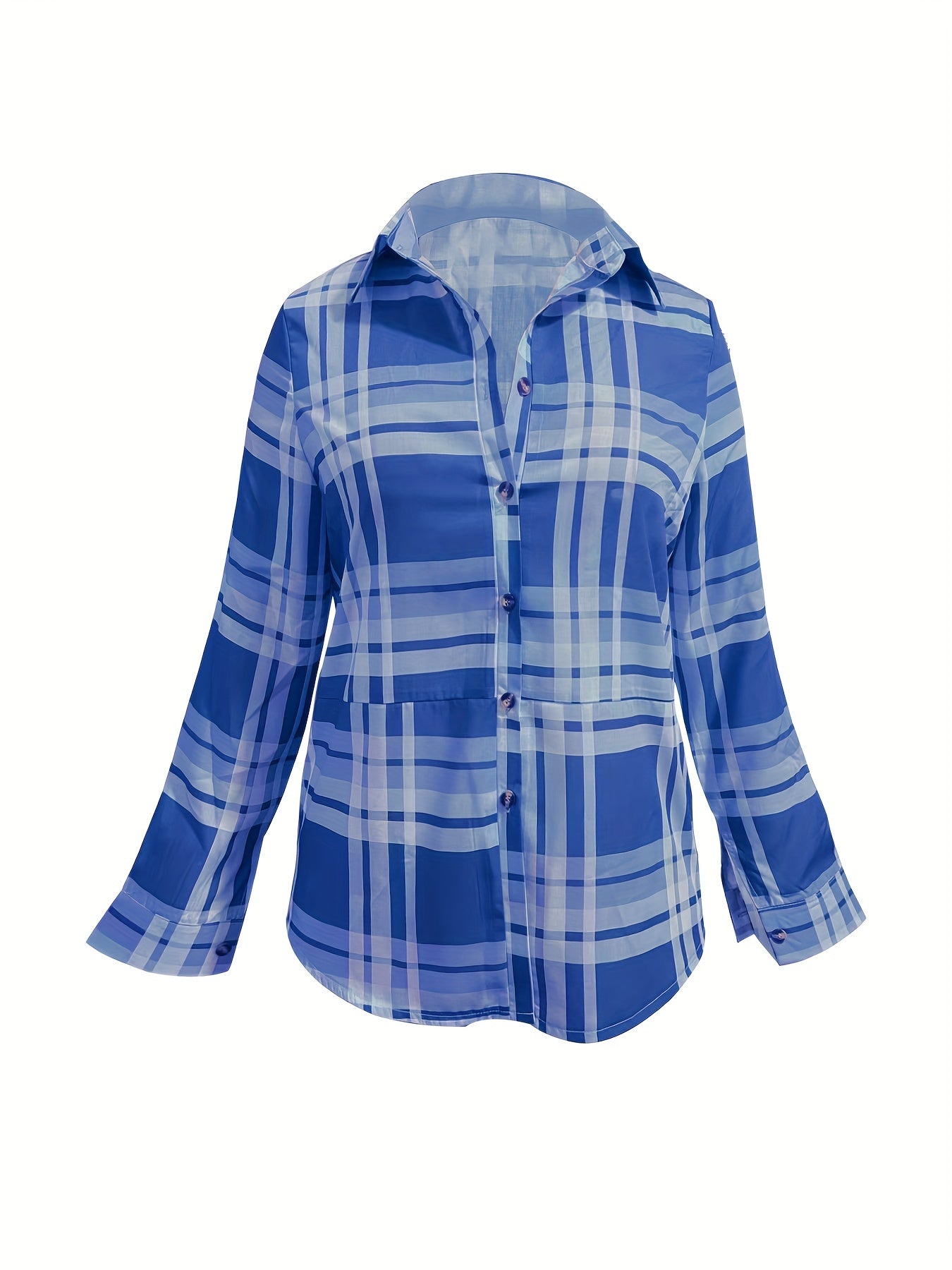 Plaid Print Button Up Long Sleeve Blouse