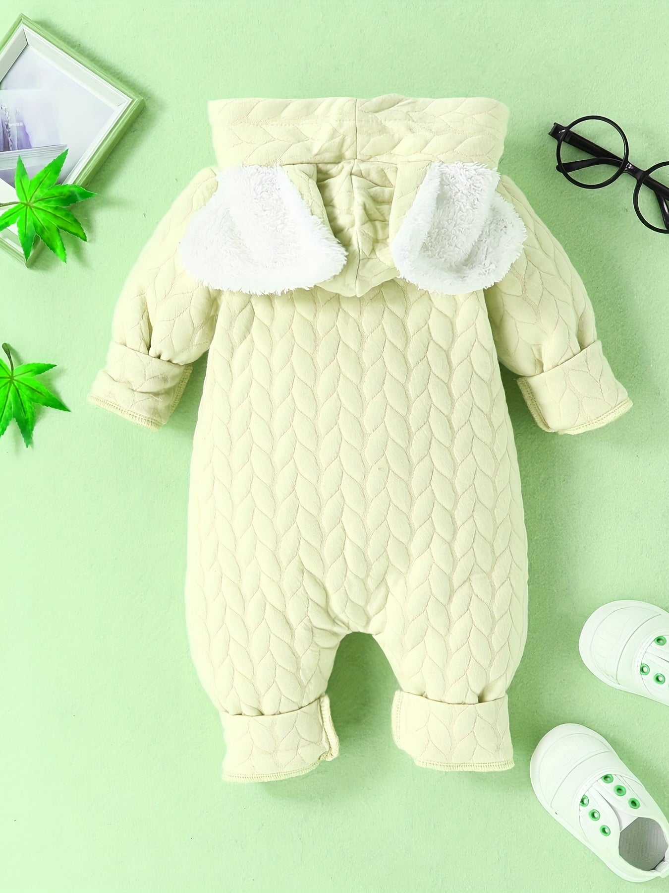 Baby Girls Rabbit Ear Hooded Warm Jumpsuit Romper