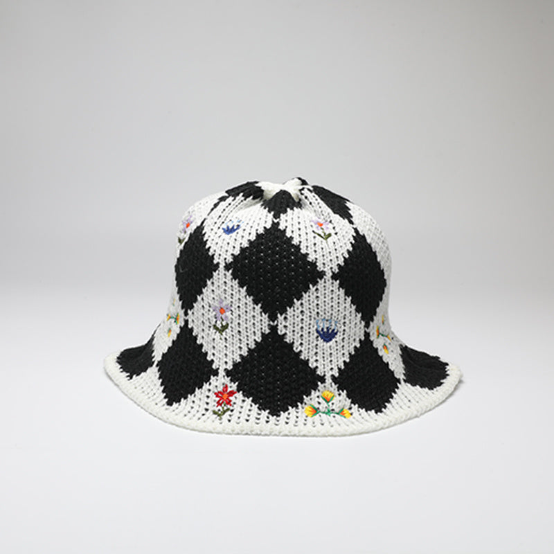 Embroidered Floral Bucket Hat for Women Warm Autumn Winter