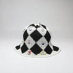 Embroidered Floral Bucket Hat for Women Warm Autumn Winter