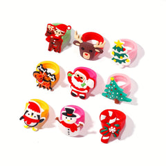 Christmas Ring Toys Children DIY Soft Rubber Rings Santa Deer Snowman Rings