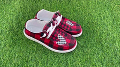 Love Red Grid Boat Shoes Women's Versatile Shallow Mouth Casual Sneakers