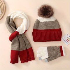 Boys Winter Warm Set Plus Velvet Knitted Hat Scarf Gloves