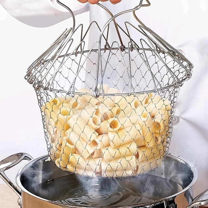 Stainless Steel Foldable Fried Basket Multifunctional Kitchen Gadget