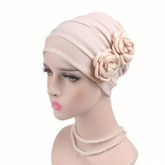 Double Rose Decor Turban Cap Elastic Head Wrap Lightweight