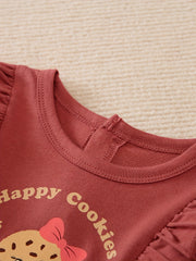 Happy Cookie Graphic Flying Sleeve Romper