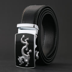 Men's Business PU Leather Belt Dragon Decor