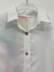 Colorblock Button Up Long Sleeve Casual Blouse