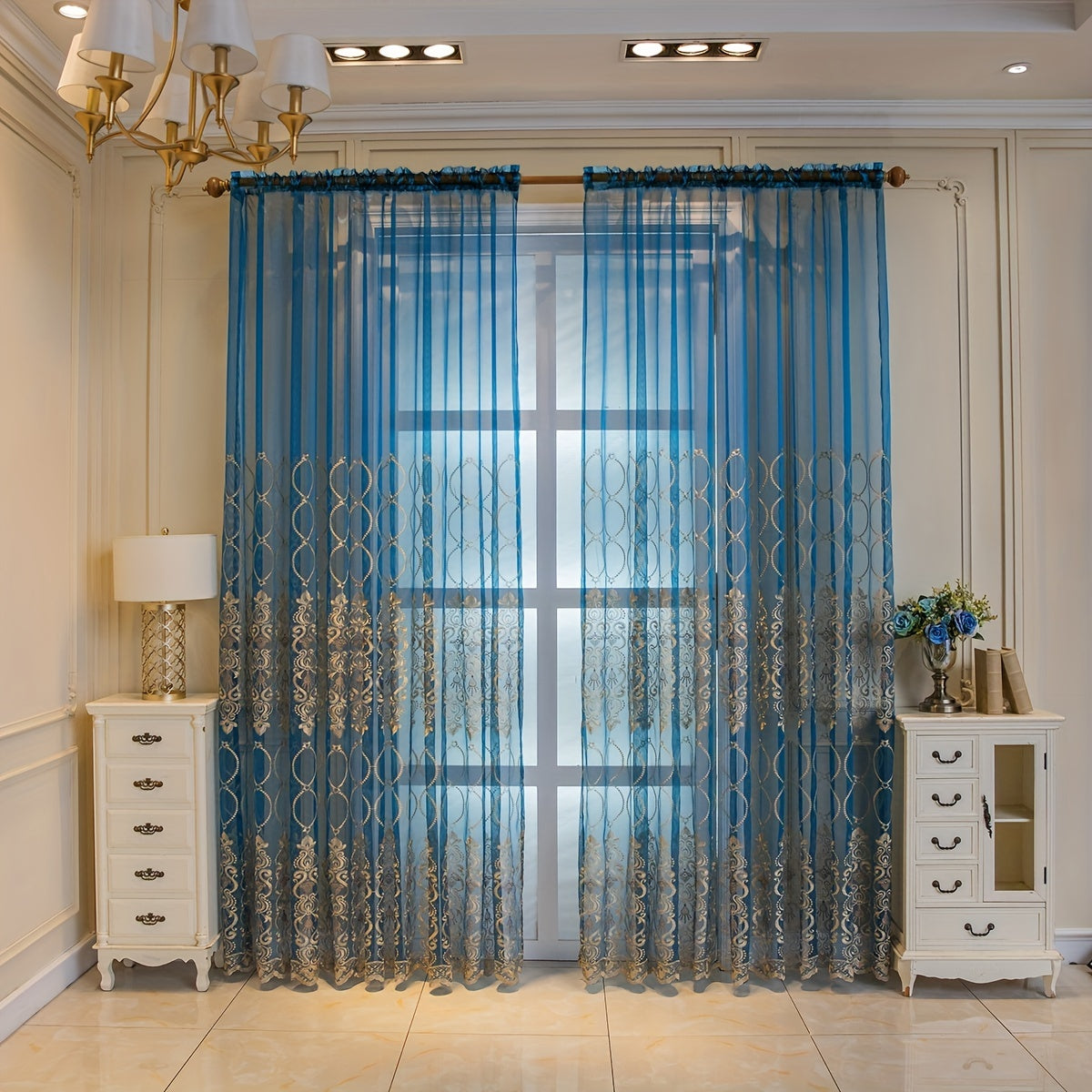 Euro Geometric Sheer Curtain for Living Room Bedroom