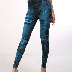 High Waist Denim Print Leggings Skinny Casual Leggings